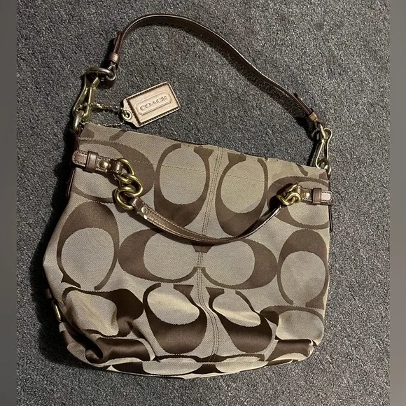 Coach 24CM Signature Khaki Brown Duffle Shoulder Bag Handbag F15067 Leather - Picture 9 of 16